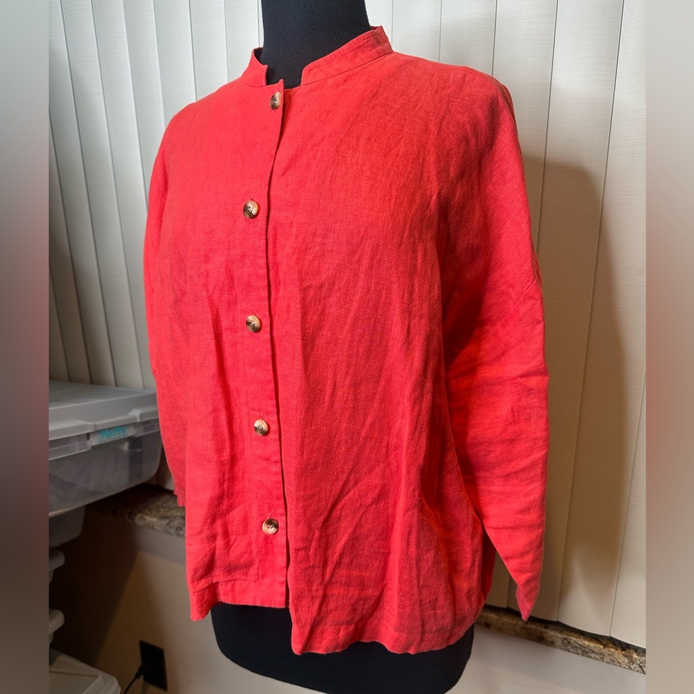 Evelyn & Arthur 100% Linen Melon Color Button-Up Blouse/Jacket Size XL